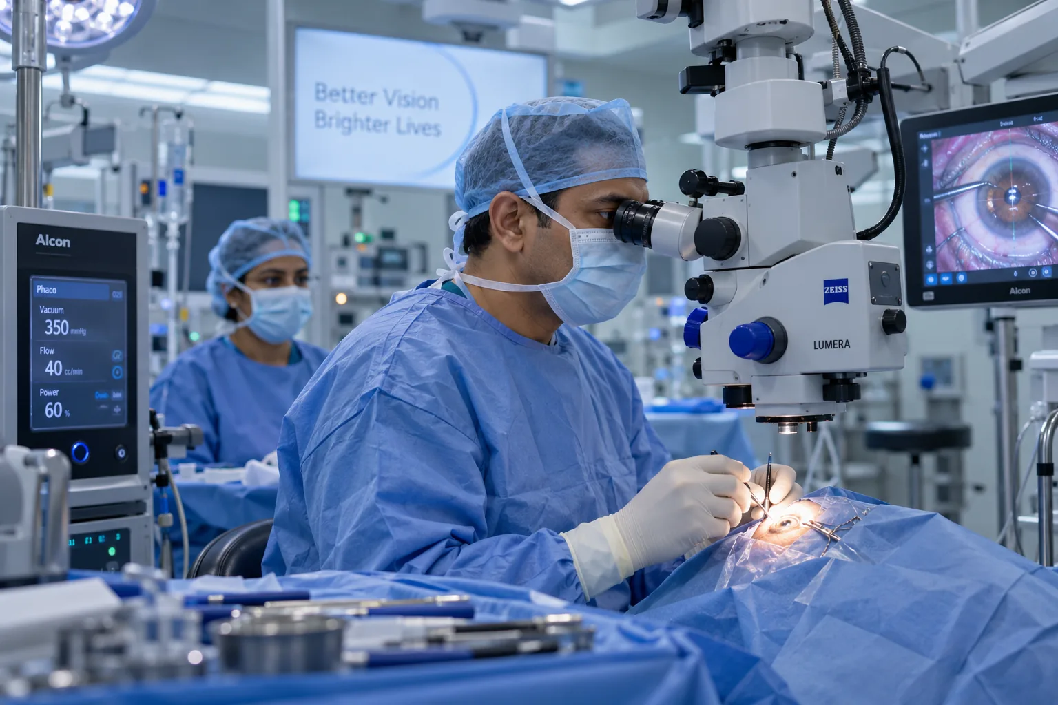 Surgeon performing cataract surgery in an operation theatre
