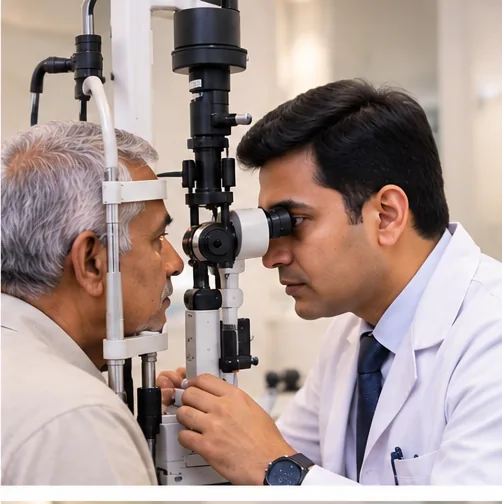 Surgeons performing eye surgery in a modern operation theatre